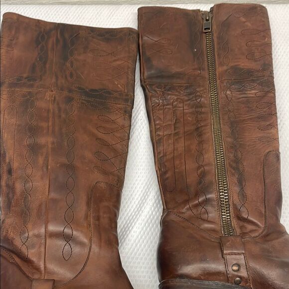 Free Bird by Steven Wrang Vintage Look Brown Leather Knee-High Boots Size 10 - Picture 3 of 11
